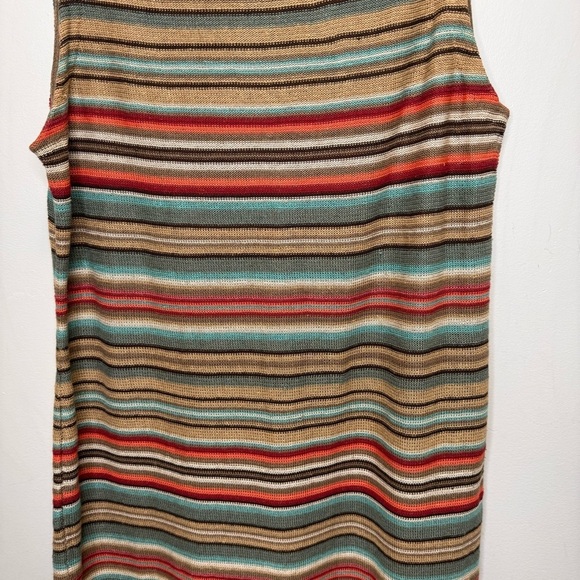 Lauren Ralph Lauren Linen Tan Multi-Colored Striped Sleeveless Sweater Dress - Picture 4 of 15